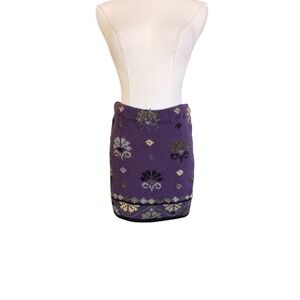 Jack & Mary Designs Purple Floral Knit Mini Skirt Size S Cottagecore Sweater